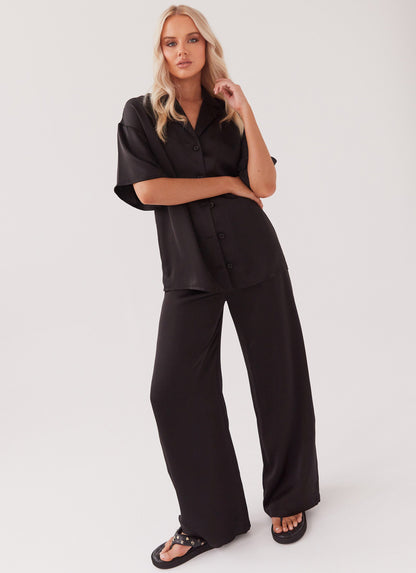 Palm Cove Satin Pants - Black